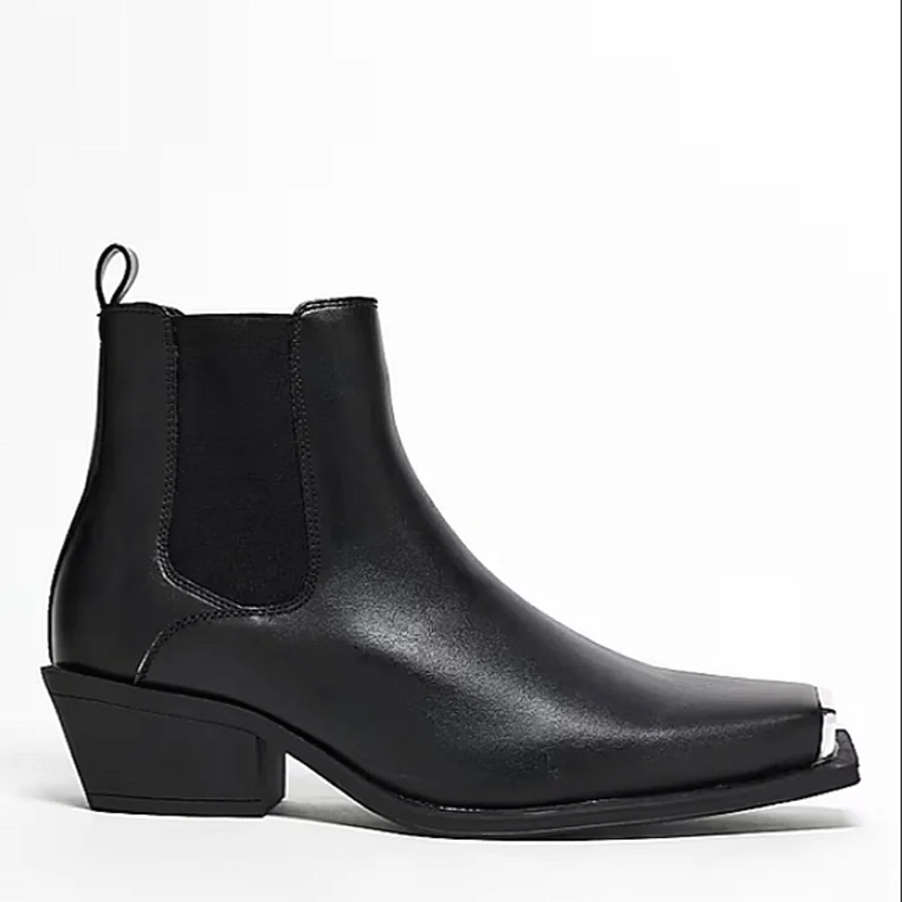 New w/o Box Asos Design Men's Cuban Heel Faux Leather Western Chelsea Boots